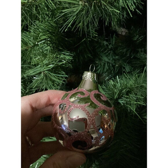 Krebs PINK GOLD Glitter Lace RIBBON Floral Christmas Ornaments SHABBY Victorian - Picture 14 of 15